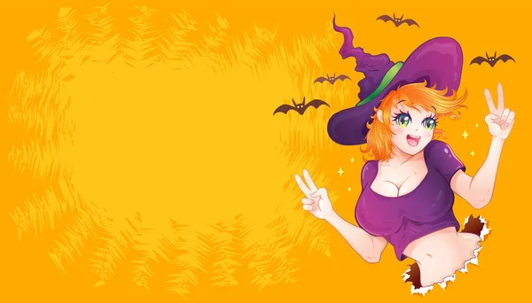 Wektorowa Ilustracja Czarownicy Halloween Stylu Mangi Wektor Ilustracja Sexy Czarownica — Wektor stockowy