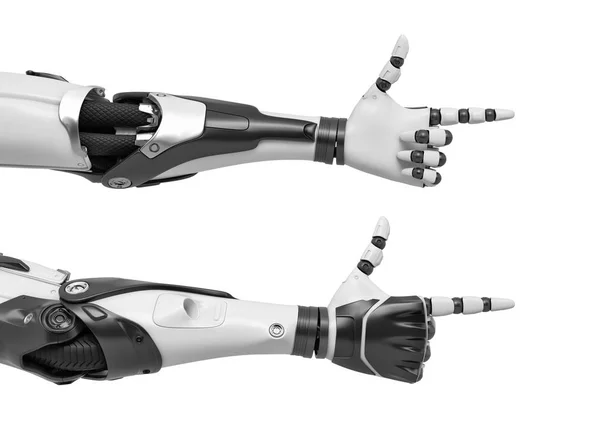 3d representación de dos brazos androides con los dedos haciendo un gesto apuntando arma . —  Fotos de Stock