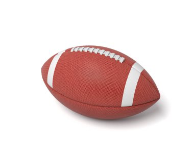 Amerikan futbolu beyaz zemin üzerine kırmızı oval top 3D render.