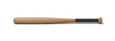 beyaz bir arka plan üzerinde izole kaydırılan bir tanıtıcı tek ahşap baseball sopasıyla 3D render.