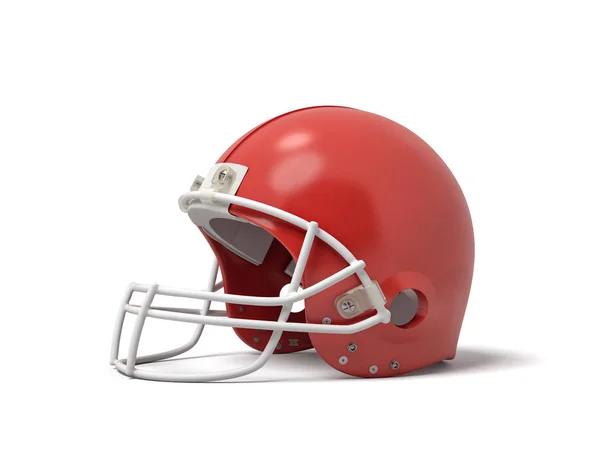 3d renderização de um capacete de futebol americano vermelho com uma grade de proteção branca em um fundo branco . — Fotografia de Stock