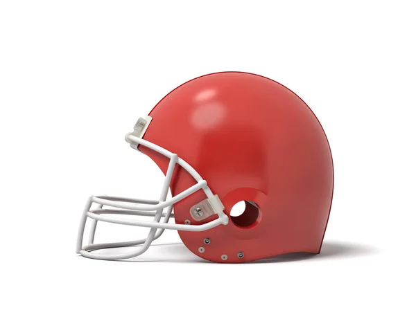 3D-Darstellung eines roten American-Football-Helms mit weißem Schutzgitter auf weißem Hintergrund. — Stockfoto