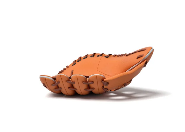 3D vykreslování jediného oranžové baseballovou rukavici ležet na bílém pozadí. — Stock fotografie