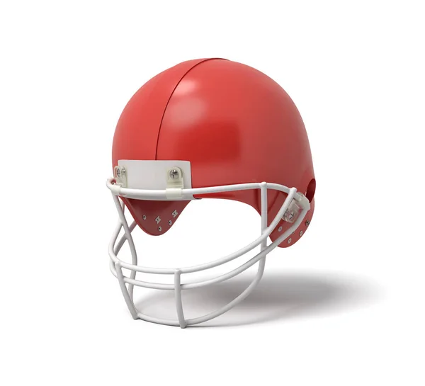 3D-weergave van een rode American football helm met een witte beschermende raster op een witte achtergrond. — Stockfoto