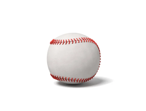 3D-Darstellung eines einzelnen weißen Baseballs mit roten Nähten, die einen Schatten auf einen weißen Hintergrund werfen. — Stockfoto