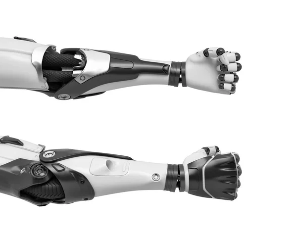 3d rendering of two robot arms with tight fists shown from front and back sides of the hand. — Stock Photo, Image