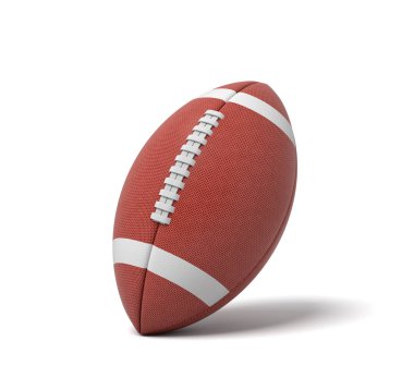 Amerikan futbolu beyaz zemin üzerine kırmızı oval top 3D render.