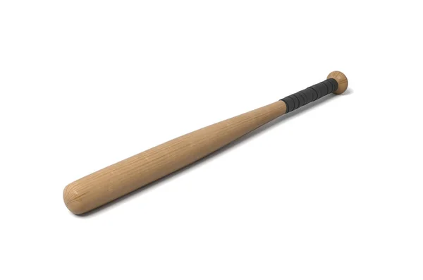 白い背景に分離されたラップされたハンドルを持つ単一の木製野球バットの 3 d レンダリング. — ストック写真
