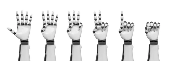 3d rendering of a set of robotic arms each showing a different number of pointed fingers. — Stock Photo, Image
