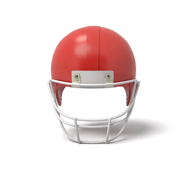 3d rendering of a red American football helmet with a white protective grid on a white background. — Stock Photo, Image