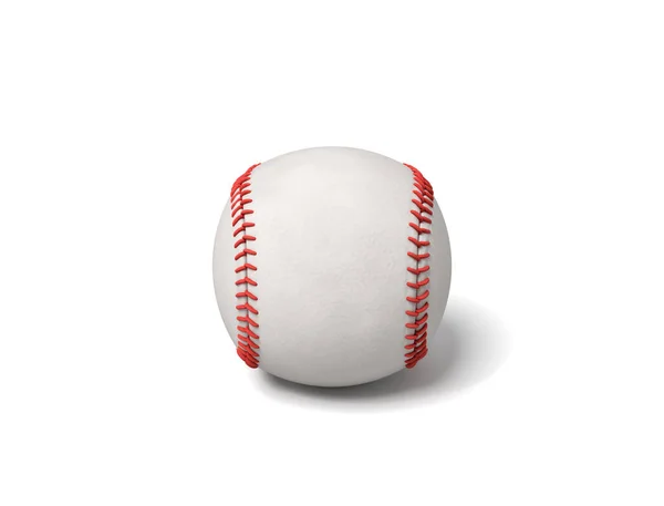 3D-weergave van een enkele witte honkbal met rode stiksels werpen een schaduw op een witte achtergrond. — Stockfoto