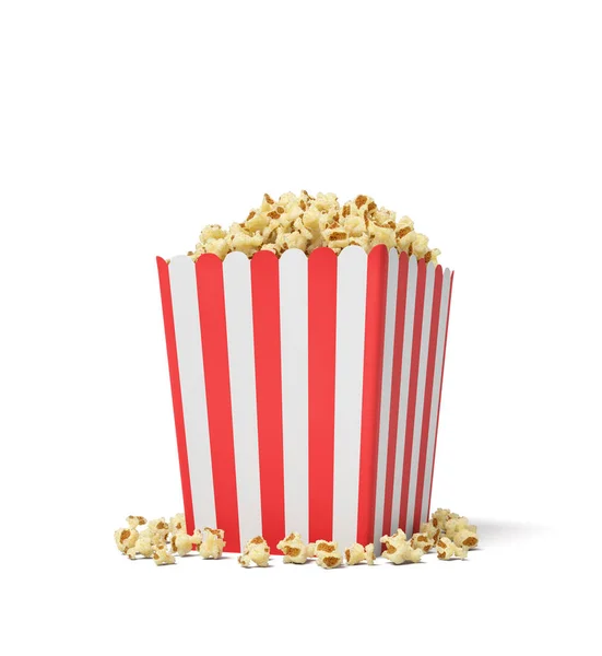 Renderowania 3D łyżek kwadratowych pasiasty popcorn z popcornu przepełnione to. — Zdjęcie stockowe