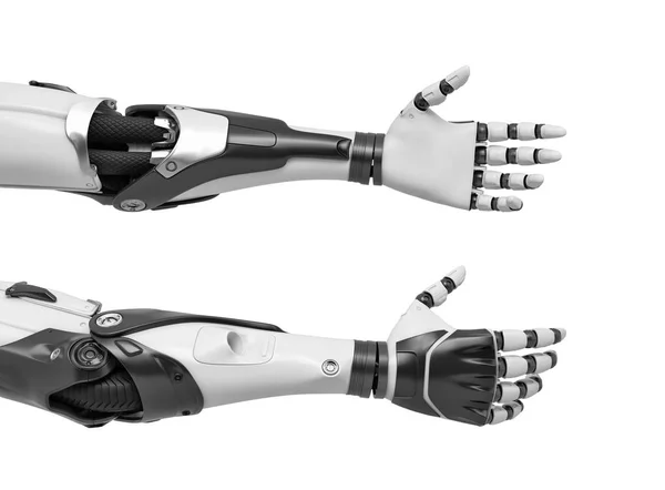 3d rendering of two robot arms with hands relaxed and open for handshake. — Stock Photo, Image