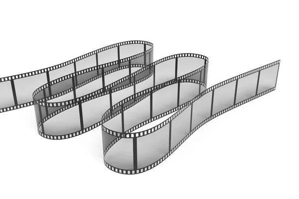 3d rendering of a single film strip arranged in turns and bends on white background. — Stock Photo, Image