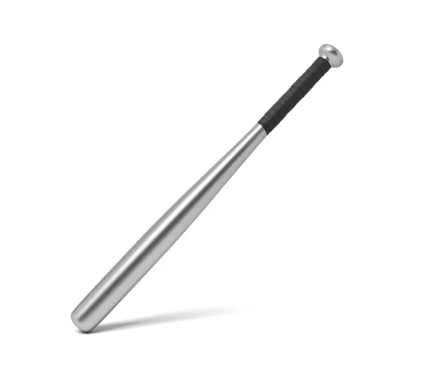 3d rendering of a single metal baseball bat with a wrapped handle standing on a white background. — Stock Photo, Image