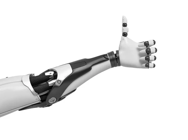 3d rendering of a black and white robotic hand making thumbs-up approving gesture. — Stock Photo, Image