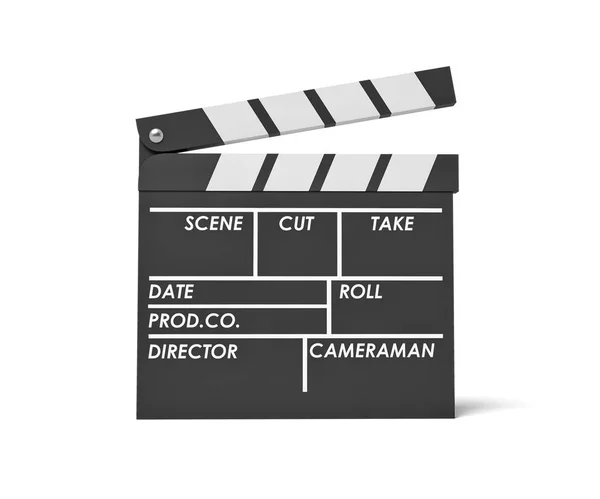 फिल्म नाम और कर्मचारियों के लिए खाली क्षेत्रों के साथ एक एकल काले क्लैपरबोर्ड का 3 डी रेंडरिंग . — स्टॉक फ़ोटो, इमेज