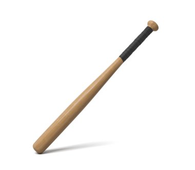 beyaz bir arka plan üzerinde kaydırılan kolu duran tek ahşap baseball sopasıyla 3D render.