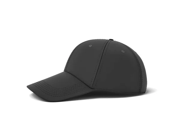 Representación 3d de una nueva gorra de béisbol hecha en material textil negro sobre un fondo blanco . — Foto de Stock