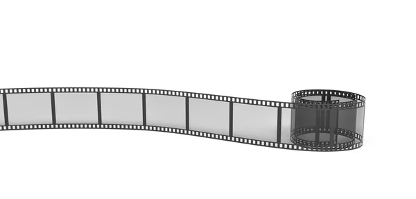 3D-Rendering eines einzelnen Filmstreifens, der abwechselnd angeordnet ist und auf weißem Hintergrund gebogen wird. — Stockfoto