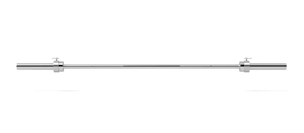 白い背景に水平方向に掛かっている任意の重みがなければ単一金属バーベルの 3 d レンダリング. — ストック写真