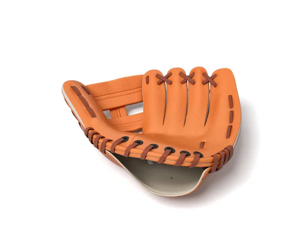 3D візуалізація однієї помаранчевої бейсбольної рукавички, що лежить на білому тлі . — стокове фото