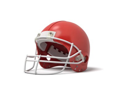3D render kırmızı Amerikan futbol kaskı beyaz bir arka plan üzerinde beyaz bir koruyucu ızgarası.