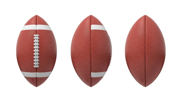 Beyaz bir arka plan üzerinde izole oval Amerikan futbolu topu 3D render kümesi. — Stok fotoğraf