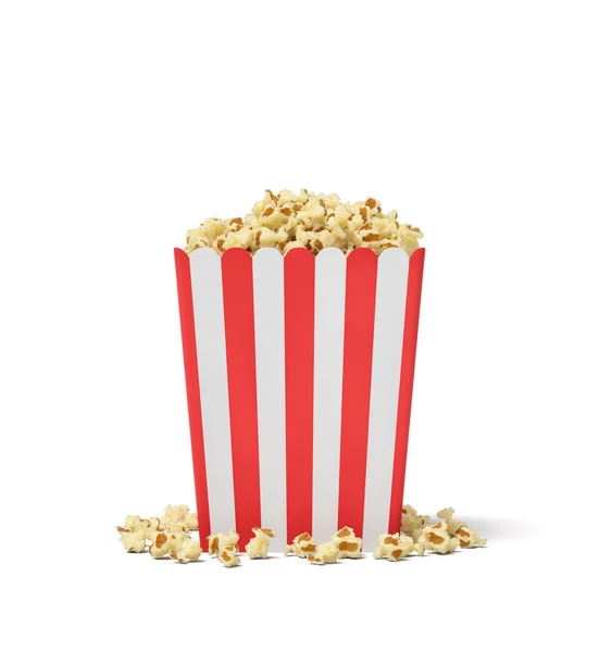 3d rendering di un secchio di popcorn a strisce quadrate con popcorn traboccante di esso . — Foto Stock