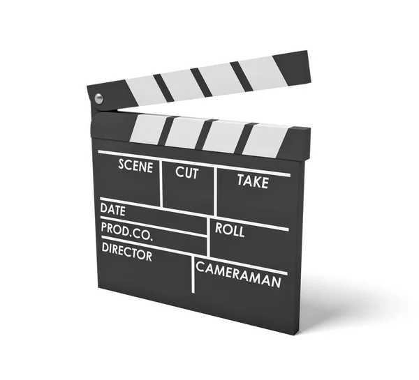 3d rendering of a single black clapperboard with empty fields for movie name and staff. — Stock Photo, Image