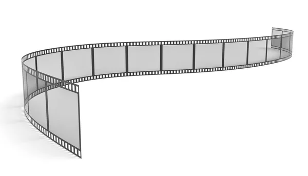 Rendering 3d di una singola striscia di film disposti a turni e curve su sfondo bianco . — Foto Stock