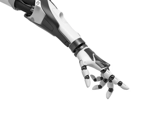 Representación 3d de un brazo robótico con los dedos medio rizados y el dedo índice señalando . —  Fotos de Stock