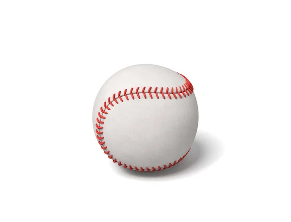 3d rendering of a single white baseball with red stitching throwing a shadow on a white background. — Stock Photo, Image