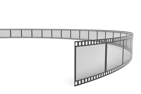 Rendu 3d d'une seule bande de film disposée en virages et courbures sur fond blanc . — Photo