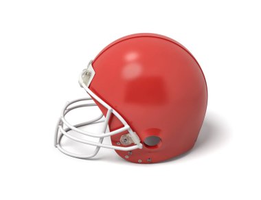 3D render kırmızı Amerikan futbol kaskı beyaz bir arka plan üzerinde beyaz bir koruyucu ızgarası.