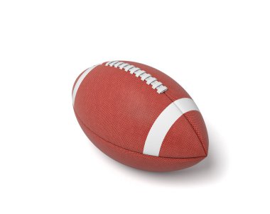 Amerikan futbolu beyaz zemin üzerine kırmızı oval top 3D render.