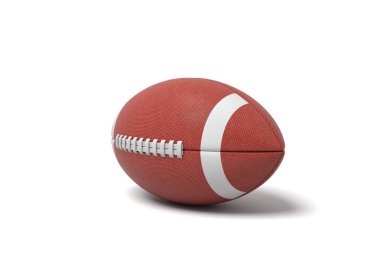 Amerikan futbolu beyaz zemin üzerine kırmızı oval top 3D render.