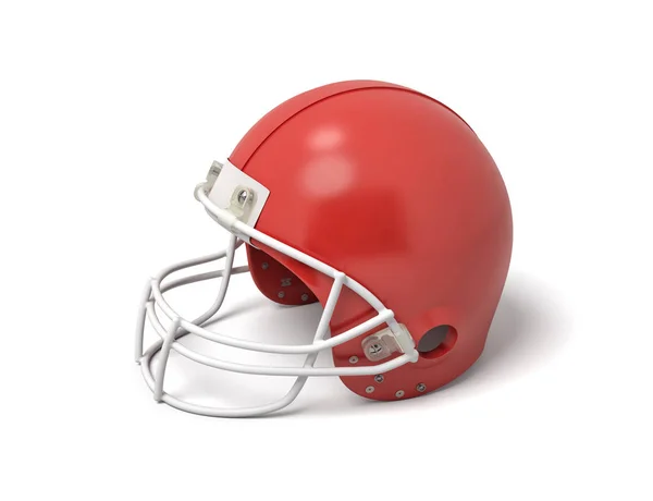 3d representación de un casco de fútbol americano rojo con una rejilla protectora blanca sobre un fondo blanco . —  Fotos de Stock