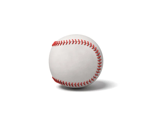 3D-weergave van een enkele witte honkbal met rode stiksels werpen een schaduw op een witte achtergrond. — Stockfoto