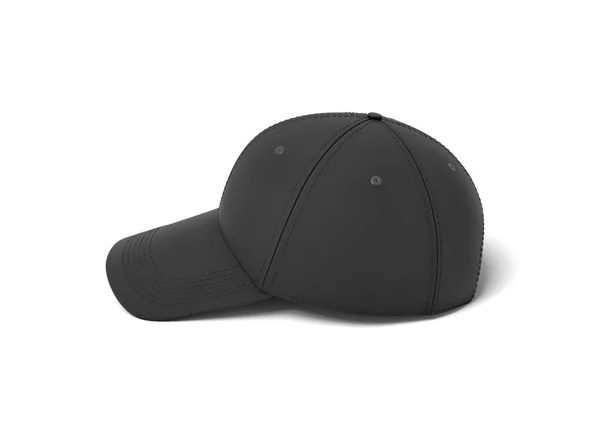 3d rendu d'une seule casquette de baseball noire avec coutures noires couchées sur un fond blanc . — Photo