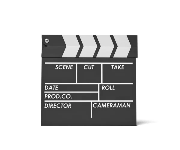 3d rendering of a single black clapperboard with empty fields for movie name isolated on white background. — Stock Photo, Image