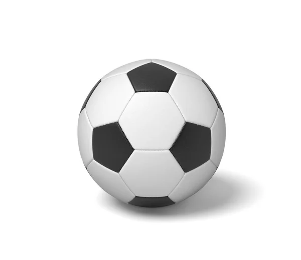 3d rendering of a single black and white leather ball for playing football or soccer. — Stock Photo, Image