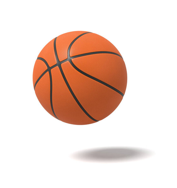 3D рендеринг оранжевого баскетбольного мяча с черными полосами над землей на белом фоне. Командный спорт. Баскетбольное снаряжение. Спортивная деятельность
.