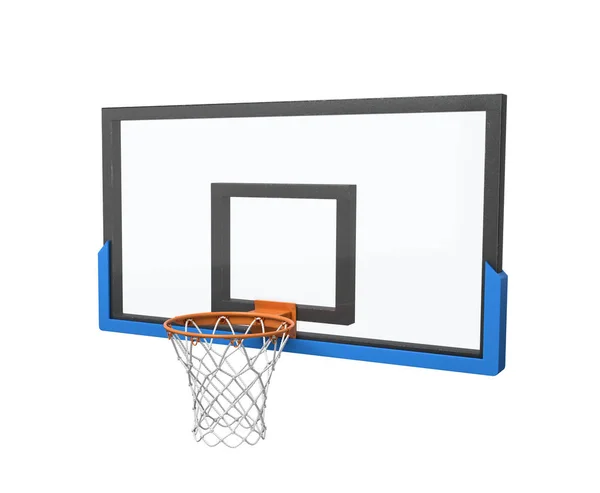 Representación 3d de un aro de baloncesto con una cesta vacía y tablero transparente . — Foto de Stock