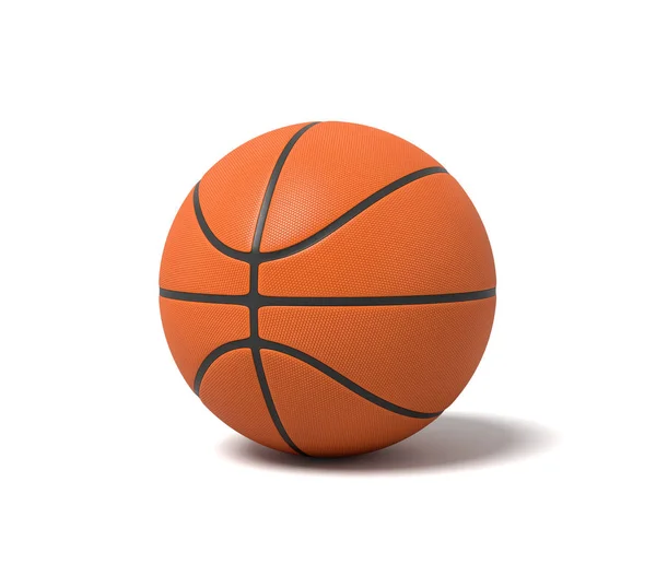 3d rendering of an orange basketball with black stripes standing on a white background. — Stock Photo, Image