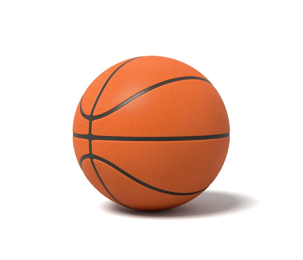 3D-Darstellung eines orangefarbenen Basketballs mit schwarzen Streifen auf weißem Hintergrund. — Stockfoto