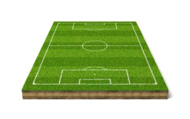 beyaz çizgili bir futbol çim spor alanının 3B oluşturma