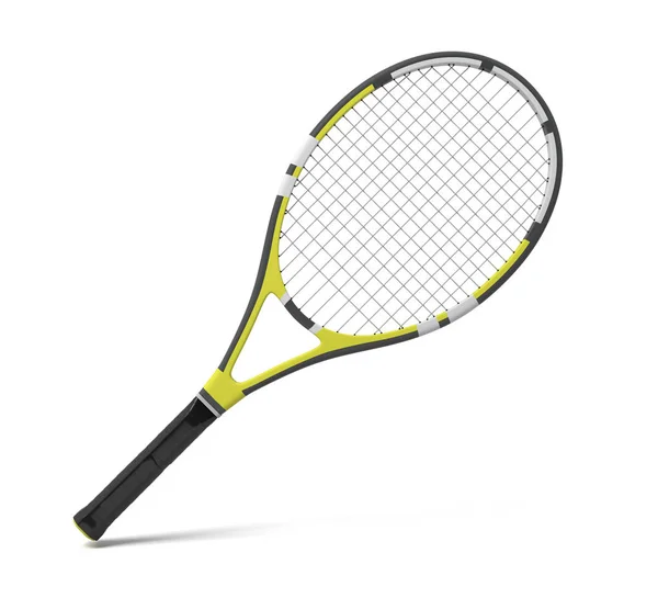 3D-rendering av en professionell tennisracket med svarta och gula ränder. — Stockfoto