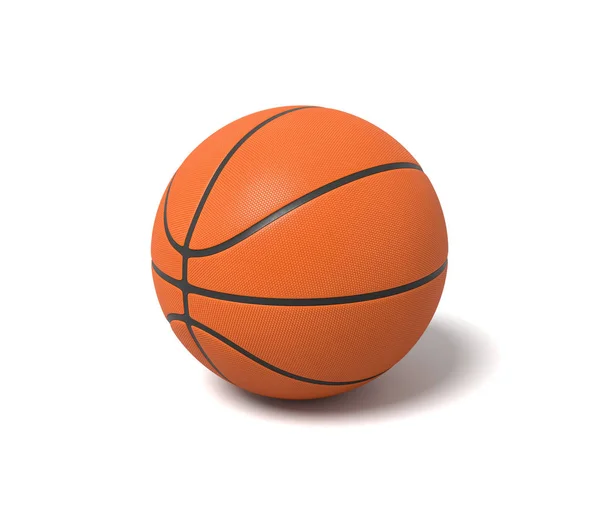 3D-Darstellung eines orangefarbenen Basketballs mit schwarzen Streifen auf weißem Hintergrund. — Stockfoto