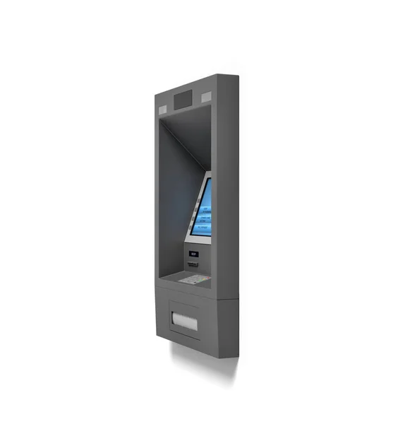 3D vykreslování zdi Atm bankomat s modrou obrazovkou izolovaných na bílém pozadí. — Stock fotografie
